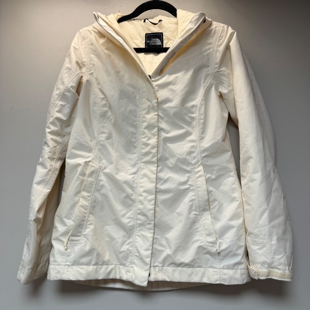 The North Face HyVent Jacket Women S Cream Excellent Hooded Waterproof Insulated